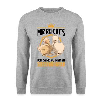 Seidenhuhn Züchter Seidenhühner Silkie Huhn - Unisex Pullover - Weißgrau meliert - Vorne - Alina (178cm) & Michal (187cm)