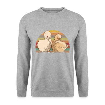 Silk Chicken Retro Silk Chicken Vintage Silkie Chicken - Unisex Sweatshirt - salt & pepper - Front - Alina (178cm) & Michal (187cm)