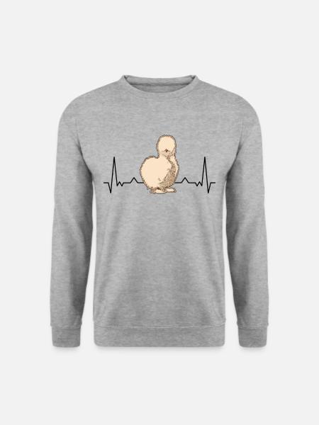 Seidenhuhn Herzschlag Seidenhühner Silkie Huhn - Unisex Pullover - Weißgrau meliert