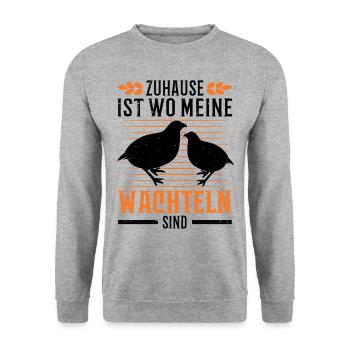 Zuhause ist wo meine Wachteln sind - Unisex Pullover - Weißgrau meliert - Vorne - Alina (178cm) & Michal (187cm)