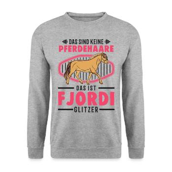 Fjordi Glitzer Fjordpferd Norweger Fjord Pferd - Unisex Pullover - Weißgrau meliert - Vorne - Alina (178cm) & Michal (187cm)