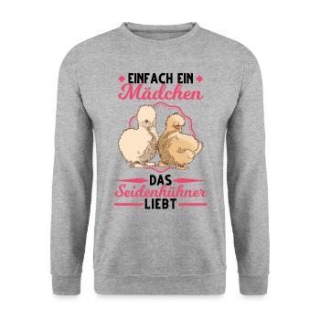 Seidenhuhn Mädchen Seidenhühner Silkie Mädel - Unisex Pullover - Weißgrau meliert - Vorne - Alina (178cm) & Michal (187cm)