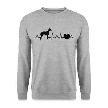 Greyhound Herzschlag Britischer Windhund Besitzer - Unisex Pullover - Weißgrau meliert - Vorne - Alina (178cm) & Michal (187cm)