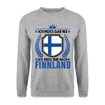 Ich muss gar nix Ich muss nur nach Finnland - Unisex Pullover - Weißgrau meliert - Vorne - Alina (178cm) & Michal (187cm)