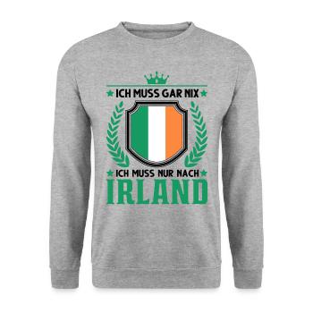 Ich muss gar nix Ich muss nur nach Irland - Unisex Pullover - Weißgrau meliert - Vorne - Alina (178cm) & Michal (187cm)