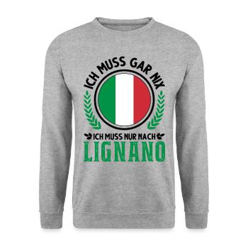 Lignano Italien Urlaub Reise Geschenk - Unisex Pullover - Weißgrau meliert - Vorne - Alina (178cm) & Michal (187cm)