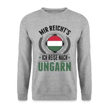 Mir reicht's Ich reise nach Ungarn - Unisex Pullover - Weißgrau meliert - Vorne - Alina (178cm) & Michal (187cm)