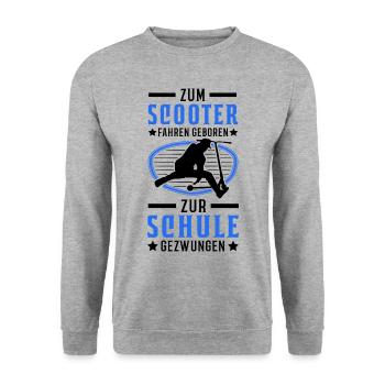 Zum Scooter fahren geboren Zur Schule gezwungen - Unisex Pullover - Weißgrau meliert - Vorne - Alina (178cm) & Michal (187cm)