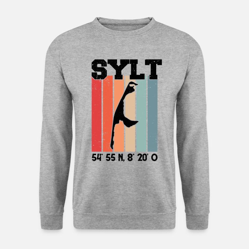 Sylt Koordinaten Insel Nordsee Strandkorb Ostsee - Unisex Pullover - Weißgrau meliert