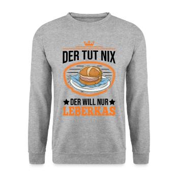 Der tut nix Der will nur Leberkas Leberkäse - Unisex Pullover - Weißgrau meliert - Vorne - Alina (178cm) & Michal (187cm)
