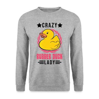 Crazy Rubber Duck Lady Gummiente Quietscheente - Unisex Pullover - Weißgrau meliert - Vorne - Alina (178cm) & Michal (187cm)
