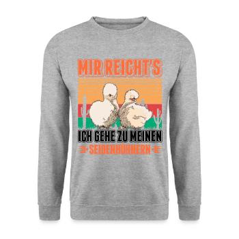 Seidenhuhn Seidenhühner Silkie Chicken - Unisex Pullover - Weißgrau meliert - Vorne - Alina (178cm) & Michal (187cm)