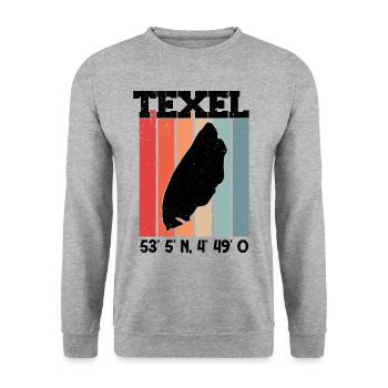 Texel Koordinaten Niederlande Urlaub - Unisex Pullover - Weißgrau meliert - Vorne - Alina (178cm) & Michal (187cm)