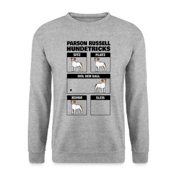 Parson Russell Terrier Hundetricks - Unisex Pullover - Weißgrau meliert - Vorne - Alina (178cm) & Michal (187cm)