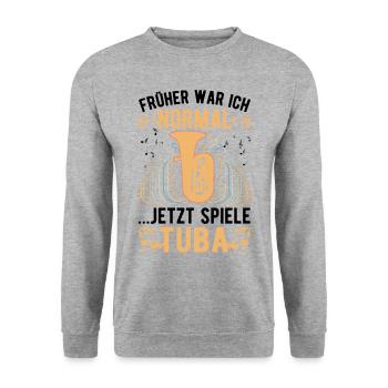 Früher war ich normal Jetzt spiele Tuba - Unisex Pullover - Weißgrau meliert - Vorne - Alina (178cm) & Michal (187cm)