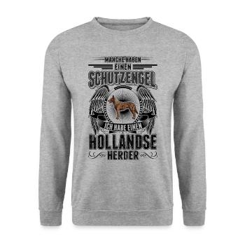Hollandse Herder Schutzengel Herdershond - Unisex Pullover - Weißgrau meliert - Vorne - Alina (178cm) & Michal (187cm)