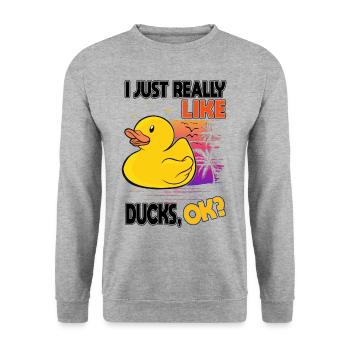J'aime vraiment les canards Canard en caoutchouc - Sweat-shirt Unisexe - gris chiné - Devant - Alina (178cm) & Michal (187cm)