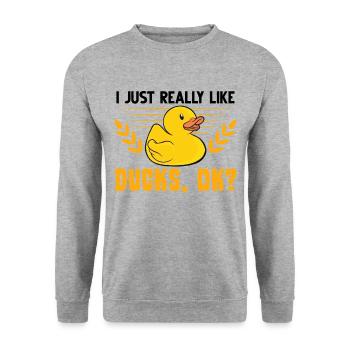J'aime vraiment les canards Canard en caoutchouc - Sweat-shirt Unisexe - gris chiné - Devant - Alina (178cm) & Michal (187cm)