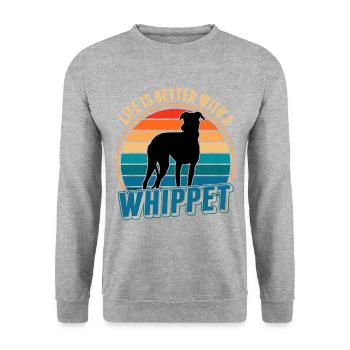 Life is better with a Whippet Greyhound Sighthound - Unisex Sweatshirt - salt & pepper - Front - Alina (178cm) & Michal (187cm)