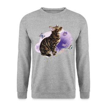 Bengalkatze - Unisex Pullover - Weißgrau meliert - Vorne - Alina (178cm) & Michal (187cm)