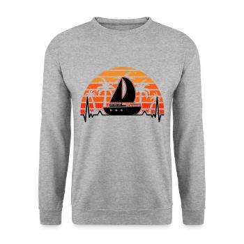 Segelboot Herzschlag Retro Kapitän Segler Schiff - Unisex Pullover - Weißgrau meliert - Vorne - Alina (178cm) & Michal (187cm)