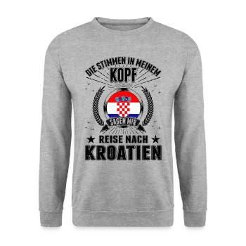 Kroatien Urlaub Stimmen Zagreb Reise Geschenk - Unisex Pullover - Weißgrau meliert - Vorne - Alina (178cm) & Michal (187cm)