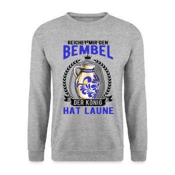 Bembel König Äppelwoi Äppler Apfelwein - Unisex Pullover - Weißgrau meliert - Vorne - Alina (178cm) & Michal (187cm)