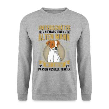 Parson Russell Terrier Alter Mann - Unisex Pullover - Weißgrau meliert - Vorne - Alina (178cm) & Michal (187cm)