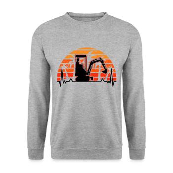 Baggerführer Herzschlag Retro Bagger Baggerfahrer - Unisex Pullover - Weißgrau meliert - Vorne - Alina (178cm) & Michal (187cm)