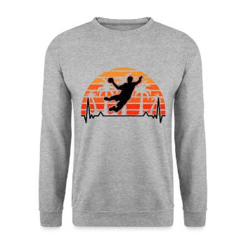 Handballer Herzschlag Retro Handball Handballteam - Unisex Pullover - Weißgrau meliert - Vorne - Alina (178cm) & Michal (187cm)