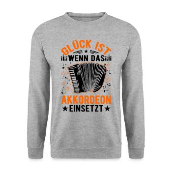 Glück ist Wenn das Akkordeon einsetzt Akkordeonist - Unisex Pullover - Weißgrau meliert - Vorne - Alina (178cm) & Michal (187cm)