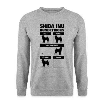 Shiba Inu Hundetricks - Unisex Pullover - Weißgrau meliert - Vorne - Alina (178cm) & Michal (187cm)