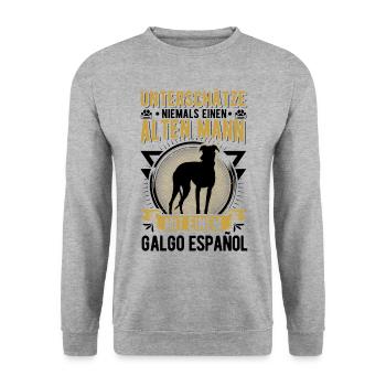 Galgo Español Alter Mann Spanischer Windhund - Unisex Pullover - Weißgrau meliert - Vorne - Alina (178cm) & Michal (187cm)