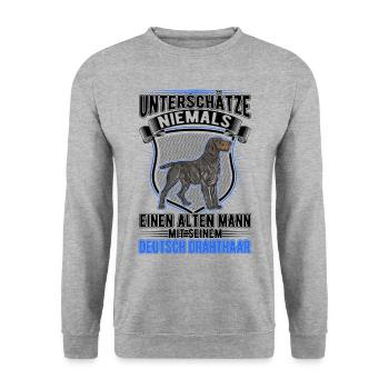 Deutsch Drahthaar Alter Mann German Wirehaired - Unisex Pullover - Weißgrau meliert - Vorne - Alina (178cm) & Michal (187cm)