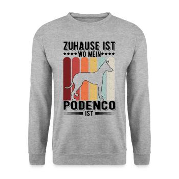 Zuhause ist wo mein Podenco ist Ibizan Hound - Unisex Pullover - Weißgrau meliert - Vorne - Alina (178cm) & Michal (187cm)