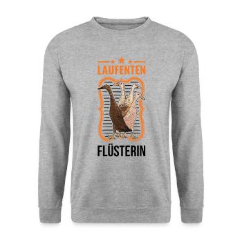 Laufenten Flüsterin Indische Laufente Flaschenente - Unisex Pullover - Weißgrau meliert - Vorne - Alina (178cm) & Michal (187cm)