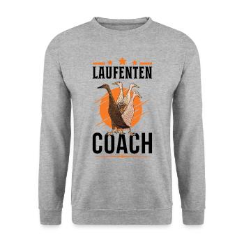 Laufenten Coach Indische Laufente Flaschenente - Unisex Pullover - Weißgrau meliert - Vorne - Alina (178cm) & Michal (187cm)