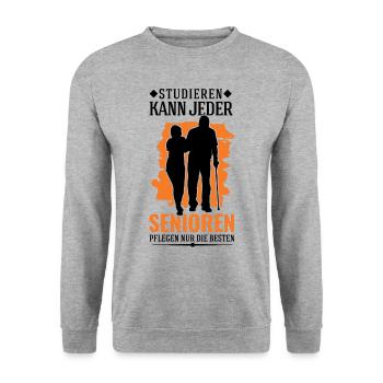 Altenpflegerin Studieren Spruch Altenheim - Unisex Pullover - Weißgrau meliert - Vorne - Alina (178cm) & Michal (187cm)