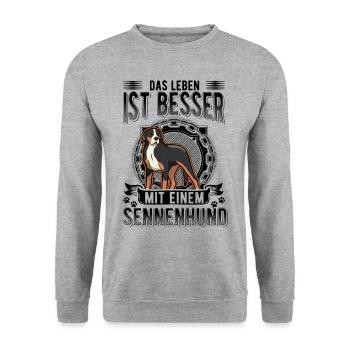 Großer Schweizer Sennenhund - Unisex Pullover - Weißgrau meliert - Vorne - Alina (178cm) & Michal (187cm)