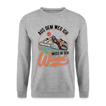 Aus dem Weg Ich muss in den Wald Baumfäller - Unisex Pullover - Weißgrau meliert - Vorne - Alina (178cm) & Michal (187cm)