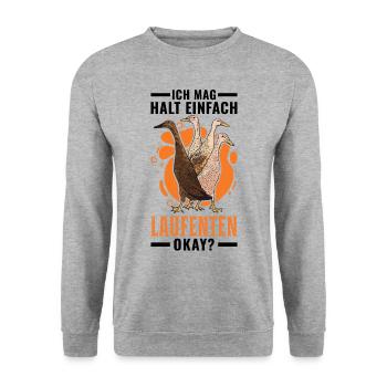Ich mag halt einfach Laufenten okay - Unisex Pullover - Weißgrau meliert - Vorne - Alina (178cm) & Michal (187cm)