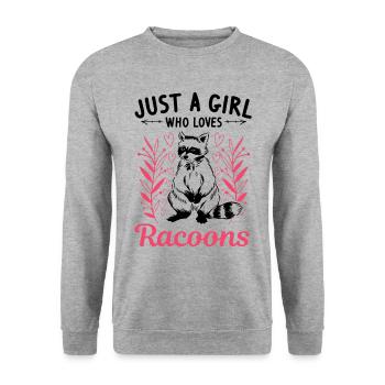 Just a girl who loves Racoons Waschbär - Unisex Pullover - Weißgrau meliert - Vorne - Alina (178cm) & Michal (187cm)