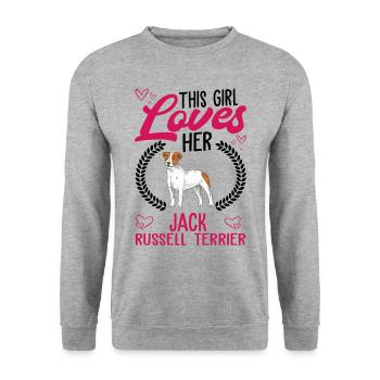 This girl loves her Jack Russell Terrier Mädchen - Unisex Pullover - Weißgrau meliert - Vorne - Alina (178cm) & Michal (187cm)