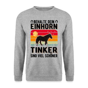 Irish Tinker Pferd Einhorn Tinkerpferd - Unisex Pullover - Weißgrau meliert - Vorne - Alina (178cm) & Michal (187cm)