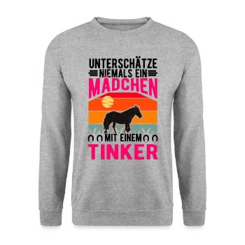 Irish Tinker Pferd Mädchen Tinkerpferd - Unisex Pullover - Weißgrau meliert - Vorne - Alina (178cm) & Michal (187cm)