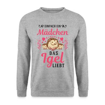 Einfach ein Mädchen das Igel liebt Stacheligel - Unisex Pullover - Weißgrau meliert - Vorne - Alina (178cm) & Michal (187cm)