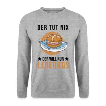Der tut nix Der will nur Leberkas Leberkäse - Unisex Pullover - Weißgrau meliert - Vorne - Alina (178cm) & Michal (187cm)