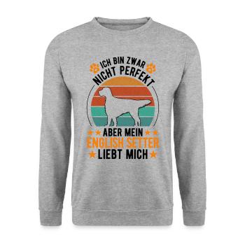 English Setter Englischer Setter - Unisex Pullover - Weißgrau meliert - Vorne - Alina (178cm) & Michal (187cm)