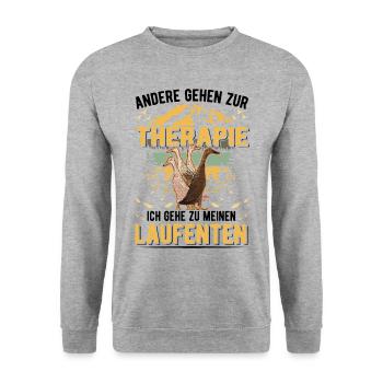 Indische Laufente Therapie Flaschenente - Unisex Pullover - Weißgrau meliert - Vorne - Alina (178cm) & Michal (187cm)