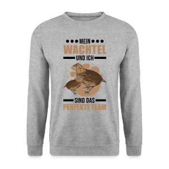 Mein Wachtel und ich Sind das perfekte Team - Unisex Pullover - Weißgrau meliert - Vorne - Alina (178cm) & Michal (187cm)